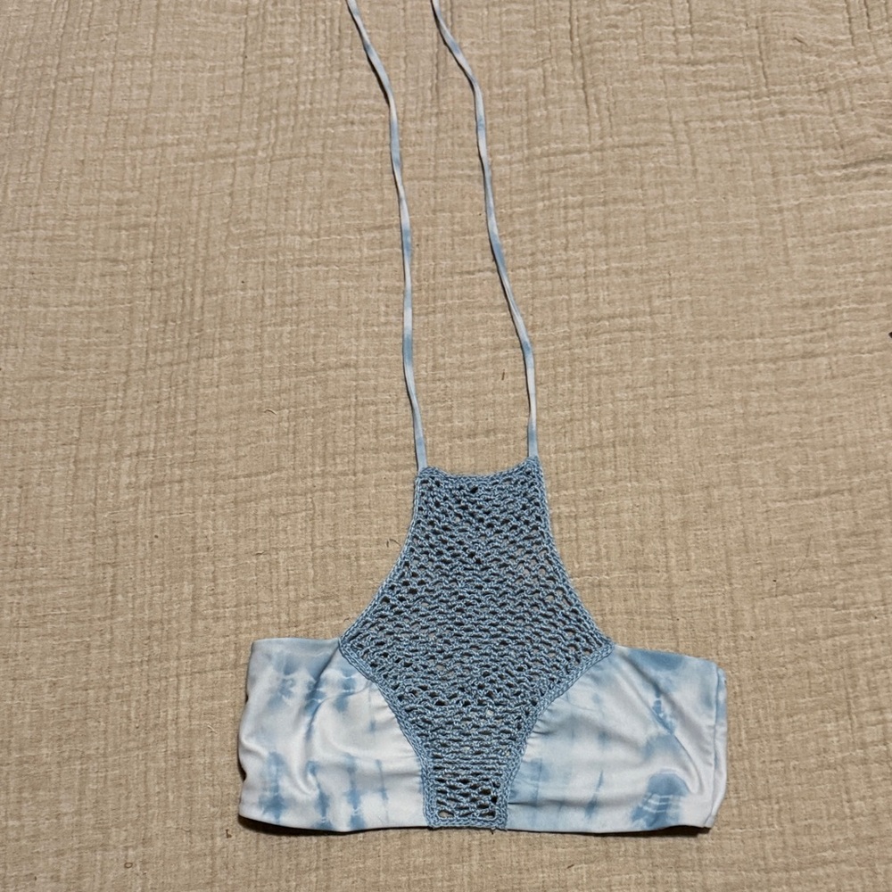 Blue Crochet Halter Bikini Top